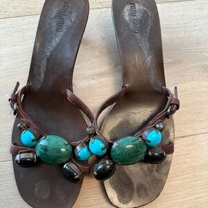 Miu Miu Dark Brown Sandals with Colorful Beads